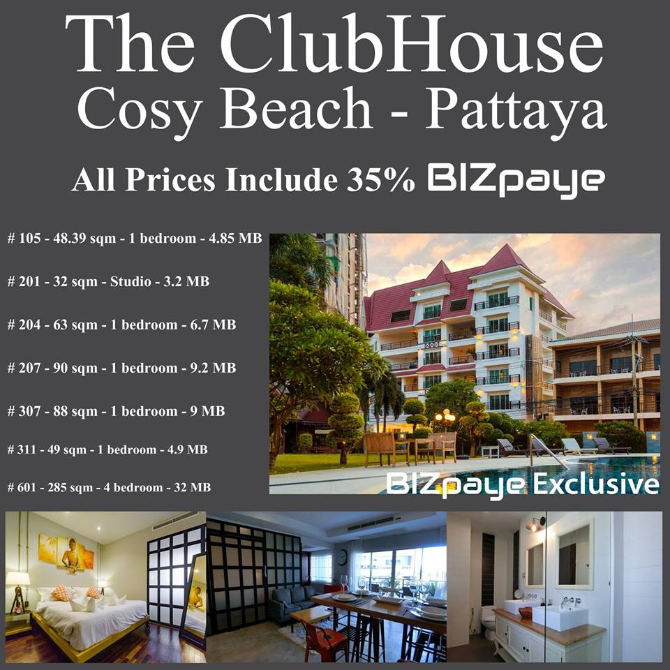 The Clubhouse Condominium Pattaya 35% BIZpaye