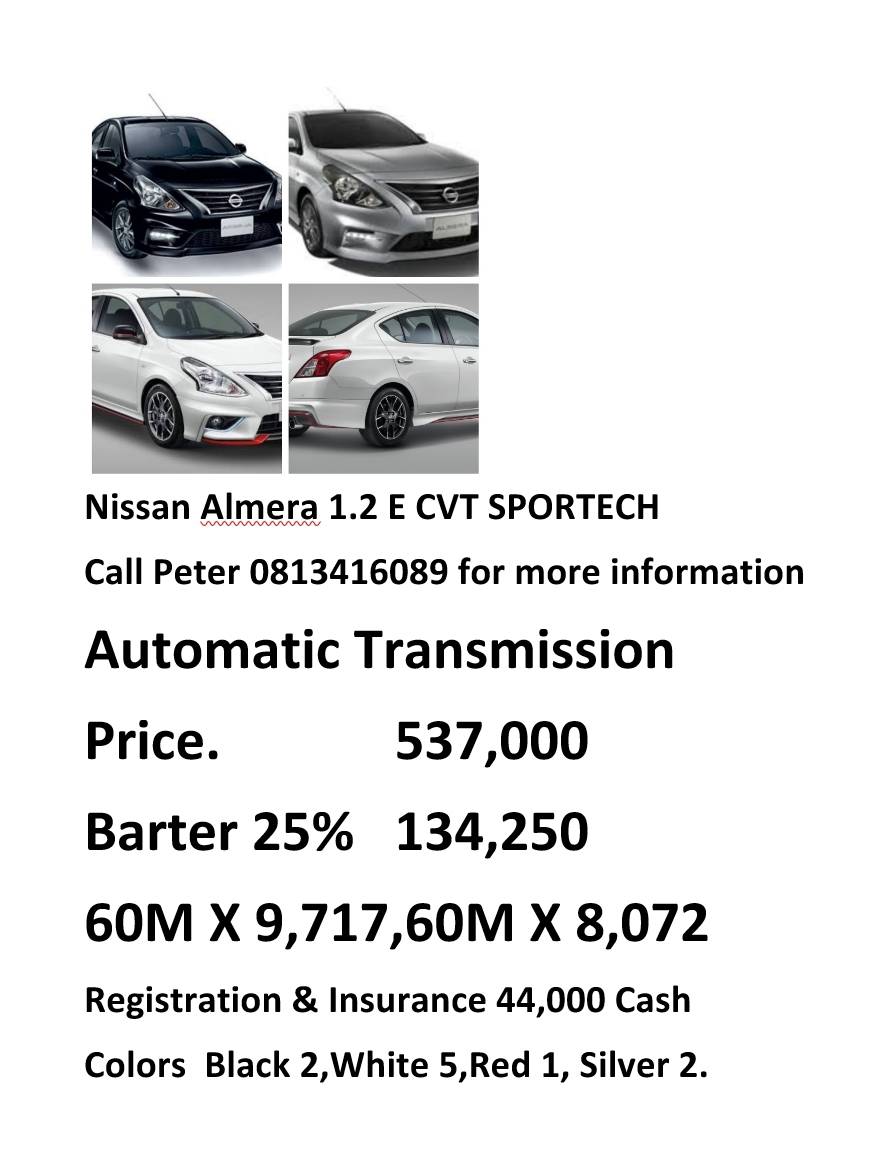 Nissan Almera 1.2 E CVT SPORTECH B537,000 25% BIZPAYE