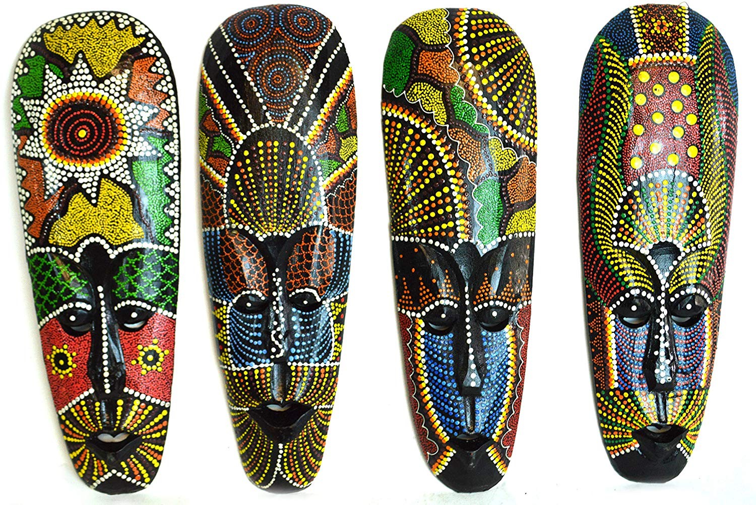 African Hand Carved Aboriginal DOT Art Wooden