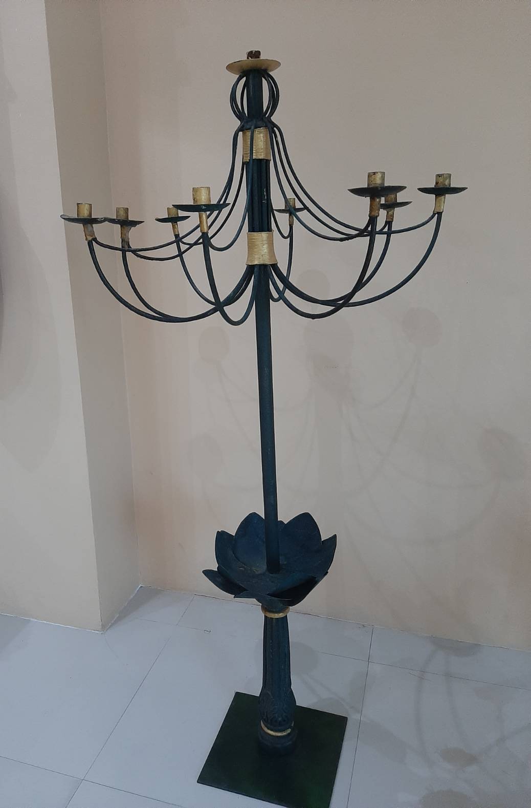 Large Antique look Hand Made Iron and Painted decorative 10 piece Candle holder.